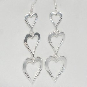 Sterling Silver Triple Heart Dangle Earrings