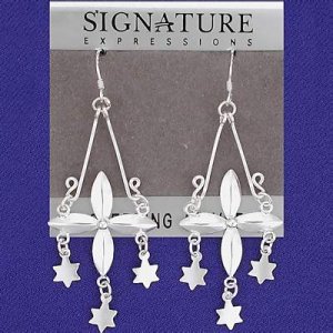 Sterling Silver Cross with Star Dangle Earrings