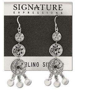 Sterling Silver Inlaid Onyx Mutli Ethnic Dangle Earrings
