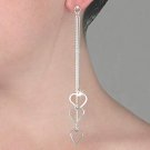 Sterling Silver 3 Linear Dangles Earrings w/ Heart Charms