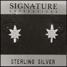 Sterling Silver Bud Leaf with 16 CZ Post Stud Earrings