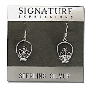 Sterling Silver Flower & Basket Dangle Earrings