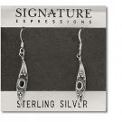 Sterling Silver Feather Dangle Earring with Genuine Stone