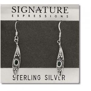 Sterling Silver Feather Dangle Earring with Genuine Stone