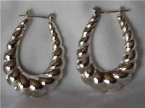 Sterling Silver Pair Shrimp Hoop Earrings