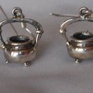 Sterling Silver Pair Kettle Pot / Cauldron Dangle Earring