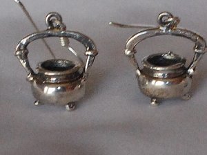 Sterling Silver Pair Kettle Pot / Cauldron Dangle Earring