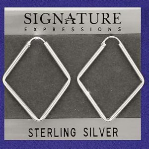 Sterling Silver Diamond Shaped Rhombus Hoop Earrings