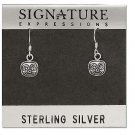 Sterling Silver Square Oxidized Smily Face Dangle Earrings