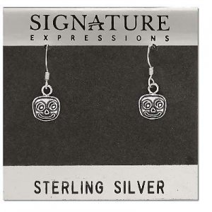 Sterling Silver Square Oxidized Smily Face Dangle Earrings