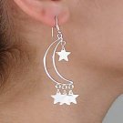 Sterling Silver Open Crescent With Dangle Stars Earrings