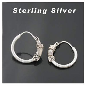 Sterling Silver Bali Design Hoops rope coil earring 1/2 diameter