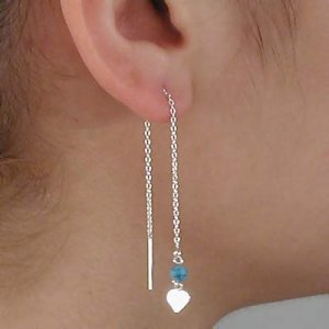 Sterling Silver Turquoise and Heart Dangle Ear Threads Earrings