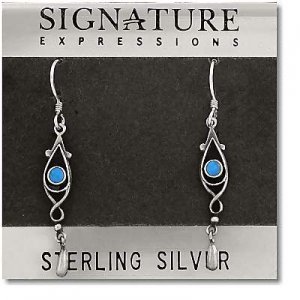 Sterling Silver Tear Drop Dangle Earrings with Turquoise