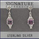 Sterling Silver Genuine Amethyst cubic zirconia & Marcasite Earrings