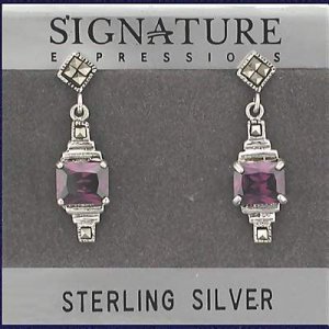 Sterling Silver Genuine Amethyst cubic zirconia & Marcasite Earrings
