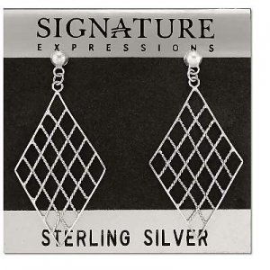 Sterling Silver Criss-Cross Rope Weave Diamond Shape Dangle Earrings