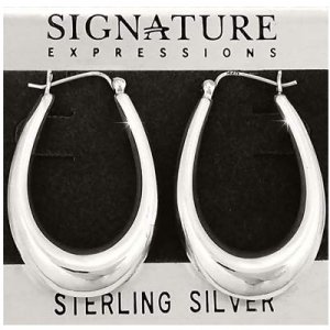 Sterling Silver Long U Puffed Hoop Earrings