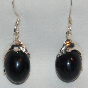 Sterling Silver Dolphin on Black Ball Dangle Earring
