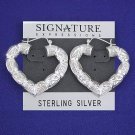 Sterling Silver Heart Shrimp Hoop Pin Catch Earrings with etchings