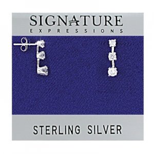 Sterling Silver Triple Drop Clear CZ Stud Earrings