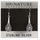 Sterling Silver Filigree Flower Vase Dangle Earrings