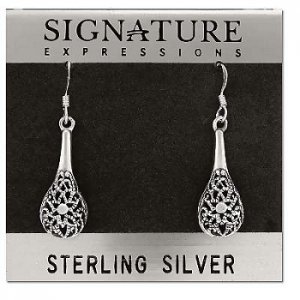 Sterling Silver Filigree Flower Vase Dangle Earrings