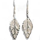 Sterling Silver Diamond Cut Filigree Leaf Dangle Earrings
