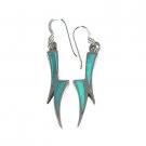 Sterling Silver Turquoise Inlay Double Horn Dangle Earrings