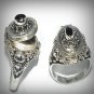 Sterling Silver Bali Hand-Made Round Black Onyx Poison Ring