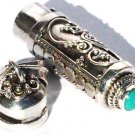 Sterling Silver Bali Cylinder Prayer Box with Genuine Stone