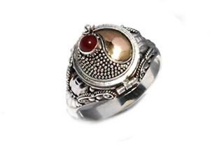 Handmade Sterling Silver Poison Ring with Carnelian Accented 18k Gold