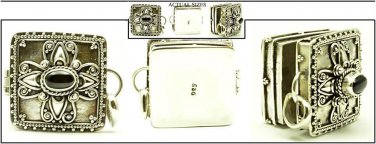 Sterling Silver Bali Square Black Onyx Prayer Box Cremation Urn Pendant Kit