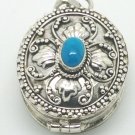 Sterling Silver Oval Prayer Box Keepsake Pendant Turquoise