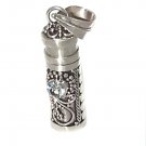 Sterling Silver Bali Cremation Cylinder Prayer Box Pendant with Blue Topaz
