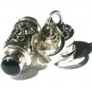 Sterling Silver Bali  Cylinder Prayer Box Pendant With Hearts and Black Onyx