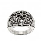 925 Sterling Silver Strawberries Leaves And Flower Ring