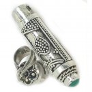 Sterling Silver Heart Design Cylinder Prayer Box Pendant with Turquoise