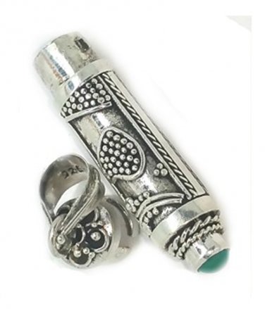 Sterling Silver Heart Design Cylinder Prayer Box Pendant with Turquoise