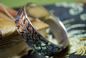 Tibetan Silver three plum Bangle