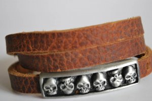 Tibetan Leather Skulls Cuff