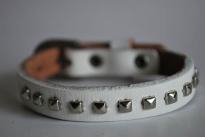 Small Studded White Leather Cuff with Belt Buckle