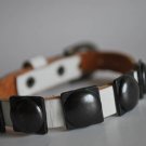 Small Studded White Leather Cuff with Belt Buckle