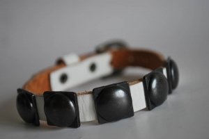 Small Studded White Leather Cuff with Belt Buckle