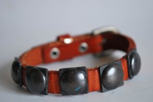 Small Studded Brown Leather Cuff with Belt Buckle
