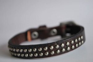 Small Studded Brown Leather Cuff with Belt Buckle