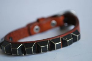 Small Studded Brown Leather Cuff with Belt Buckle