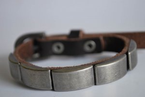 Small Studded Brown Leather Cuff with Belt Buckle