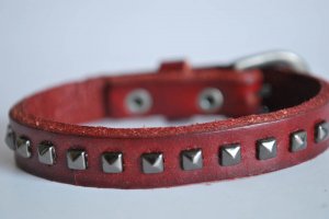 Small Studded Red Leather Cuff with Belt Buckle