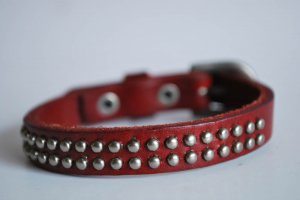 Small Studded Red Leather Cuff with Belt Buckle